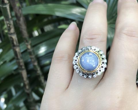 แหวนพลอยไพลินดิบ แหวนพลอยสตาร์ แหวนพลอยแท้ไม่เผา bluesapphirering แหวนพลอยน้ำเงิน รับทำเครื่องประดับเงินทองแท้ madetoorderjewelry 
