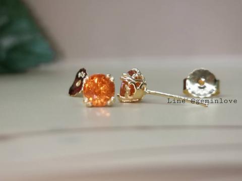 ต่างหู พลอยแท้ สีส้ม เสริมดวง พลอยโกเมน เสริมดวงวันพฤหัสฯ ของขวัญ orange sapphire มีใบเซอร์ แก้ชง เสริมราศี 