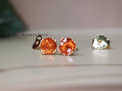 ต่างหู พลอยแท้ สีส้ม เสริมดวง พลอยโกเมน เสริมดวงวันพฤหัสฯ ของขวัญ orange sapphire มีใบเซอร์ แก้ชง เสริมราศี 