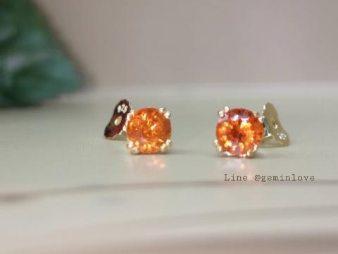 ต่างหู พลอยแท้ สีส้ม เสริมดวง พลอยโกเมน เสริมดวงวันพฤหัสฯ ของขวัญ orange sapphire มีใบเซอร์ แก้ชง เสริมราศี 